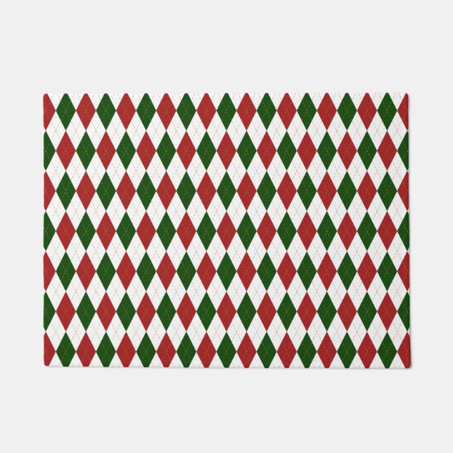 Red and Green Harlequin Diamond Argyle Pattern Doormat (Front)