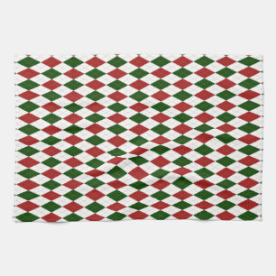 Red and Green Harlequin Diamond Argyle Tea Towel