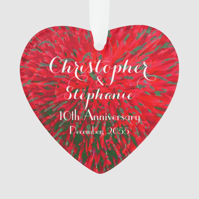 Red and Green Heart Anniversary Christmas Acrylic Ornament (Front)