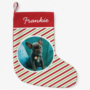 Red and Green Heart Paw Prints Pet Photo Small Christmas Stocking