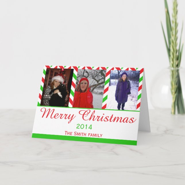 Red and Green Herringbone Christmas Photo Holiday Card (Front)