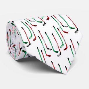 Red and Green Hockey Christmas Sticks Tie