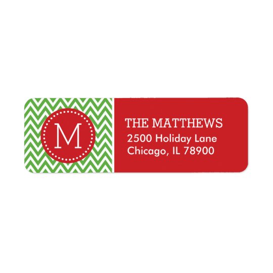 Red and Green Holiday Chevron Monogram Return Address Label