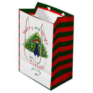 Red and Green Holiday Christmas Tree Peacock Medium Gift Bag