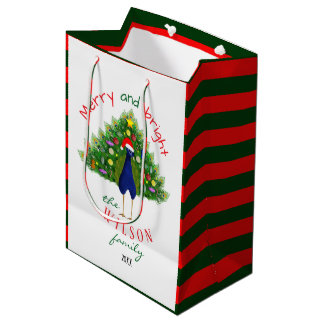 Red and Green Holiday Christmas Tree Peacock  Medium Gift Bag