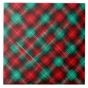 Red and green holiday plaid ceramic tile