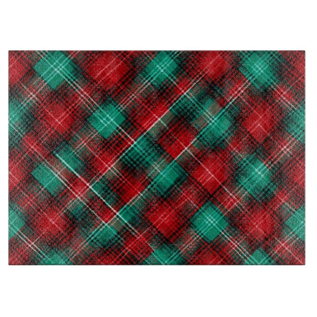 Red and green holiday plaid cutting board (Front)