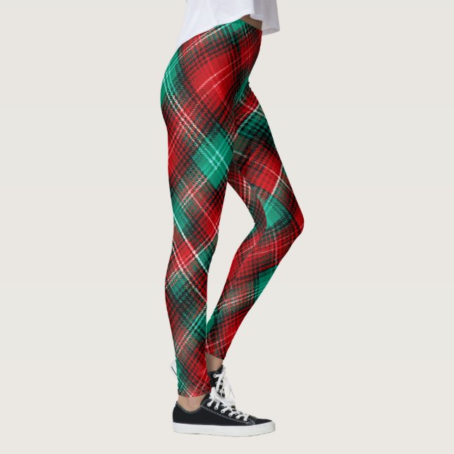 Red and green holiday plaid leggings (Right)