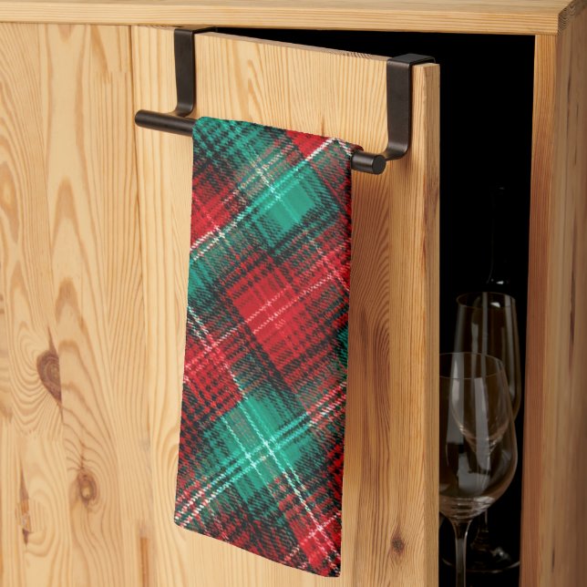 Red and green holiday plaid tea towel (Thirds Fold)
