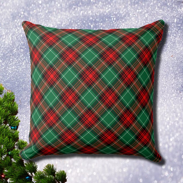 Red and Green Holiday Plaid Throw Pillow (Holiday Red Green Plaid Throw Pillow)