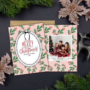 Red and Green Holly Berries Photo Christmas Card 