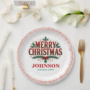 Red and Green Holly Christmas Office Party Paper Plate