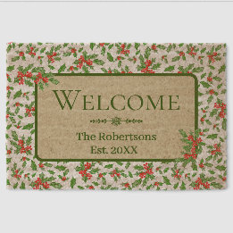 Red and Green Holly Custom Family Name