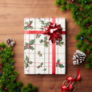 Red and Green Holly Wrapping Paper