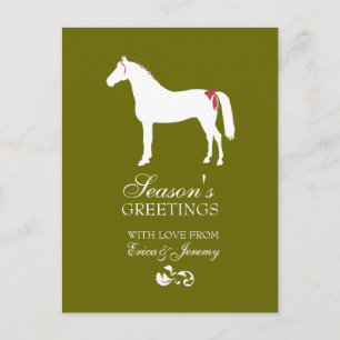 Red and Green Horse Damask Christmas Card