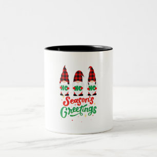 Red and Green Illustration Gnomes Merry Christmas Two-Tone Coffee Mug