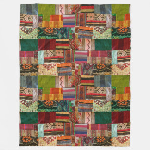 Red and Green Kilim Design Patchwork Tapestry Fleece Blanket
