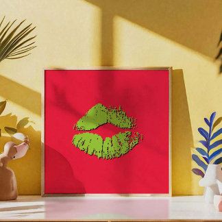 Red and Green Kissing Lips Poster
