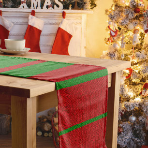 Red and Green Knitting Christmas Holiday Short Table Runner