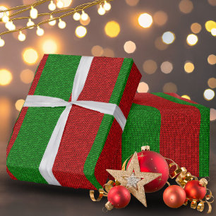 Red and Green Knitting Christmas Holiday Wrapping Paper