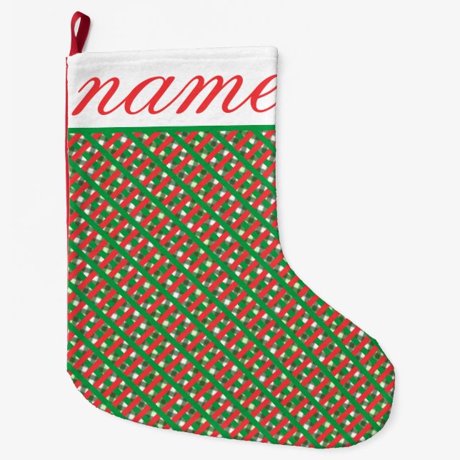 Red and green lattice  large christmas stocking (Front)
