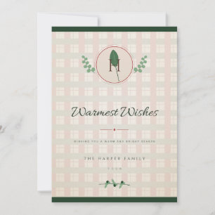 Red and Green Laurel Monogram Christmas Card
