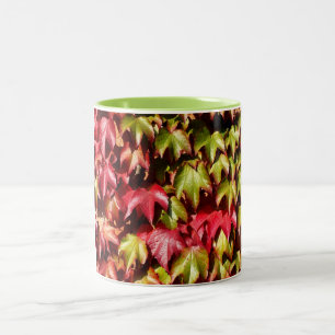 Red and green leaves Two-Tone coffee mug