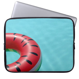 Red and green lifebuoy on swimming pool laptop sleeve