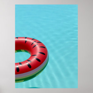 Red and green lifebuoy on swimming pool poster