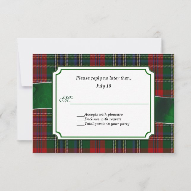 Red and Green MacClain Tartan Wedding RSVP (Front)
