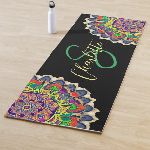 Red and Green Mandala Monogram Yoga Mat