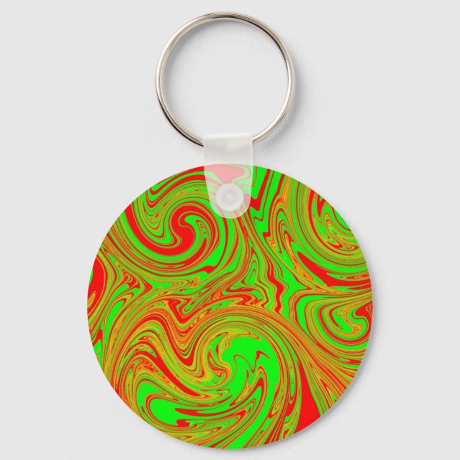 Red And Green Marble Art Key Ring (Front)