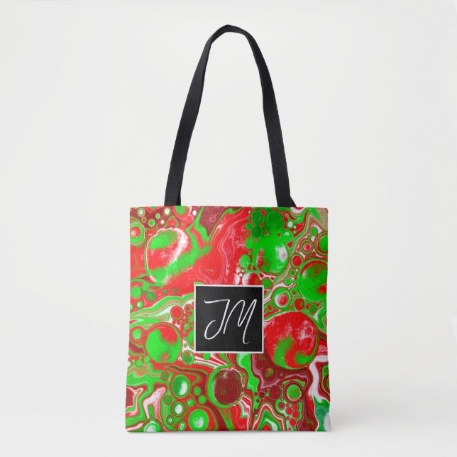 Red and Green Marble Fluid Art Personalised  Tote Bag (Front)