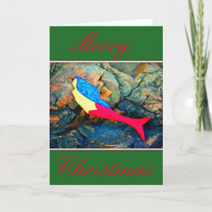 red and green mermaid Merry Christmas Holiday Card