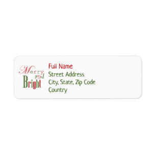 Red and Green Merry and Bright Return Address Label