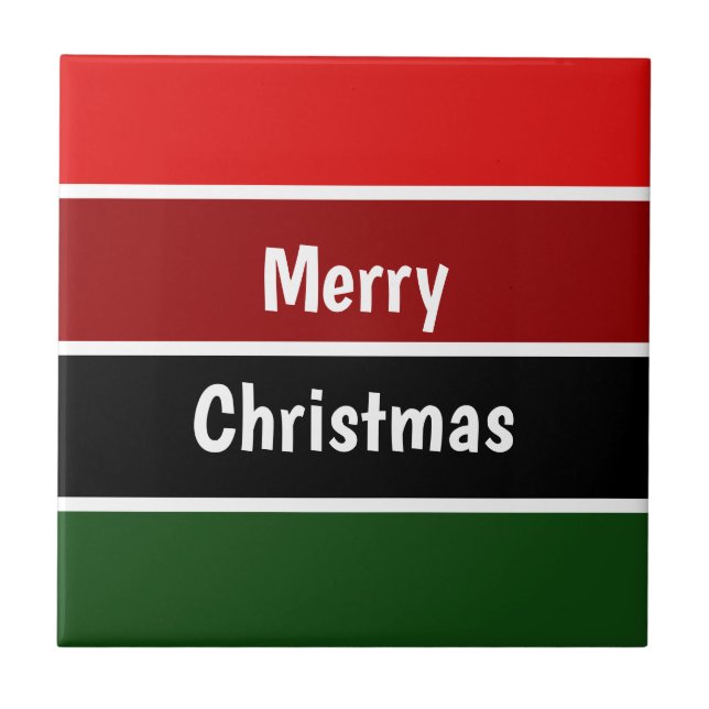 Red And Green Merry Christmas Ceramic Tile (Front)