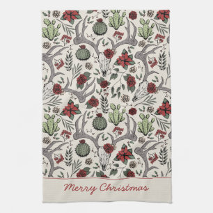 Red and Green Merry Christmas Country Cowgirl Tea Towel