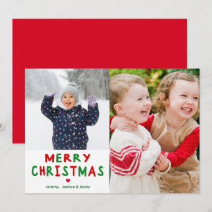 Red And Green Merry Christmas Custom Photo  Holiday Card