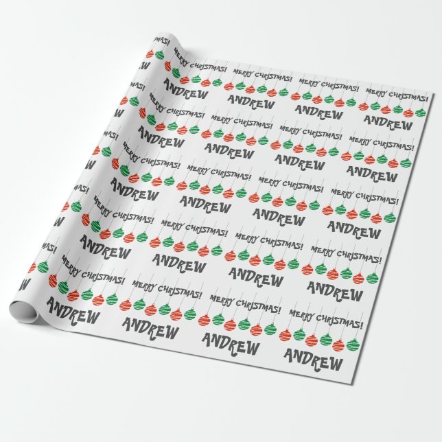 Red and green Merry Christmas kids wrappingpaper (Unrolled)