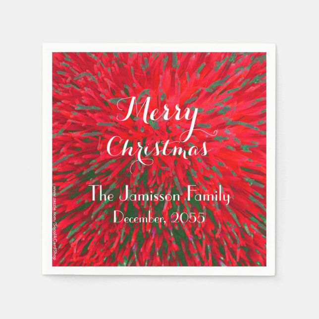Red and Green Merry Christmas, Name, Party Paper Napkin (Front)