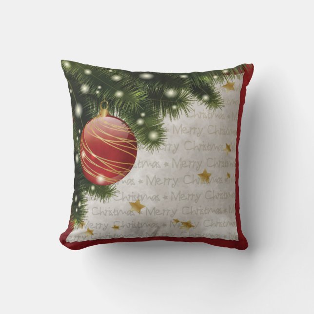 Red and Green Merry Christmas Square Cushion (Front)