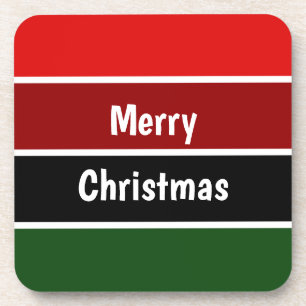 Red And Green Merry Christmas Square Paper Coaster
