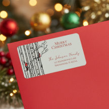 Red and Green Merry Xmas Cardinals Birch Branches