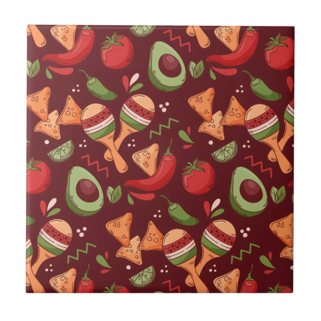 Red And Green Mexican Food Ceramic Tile (Front)