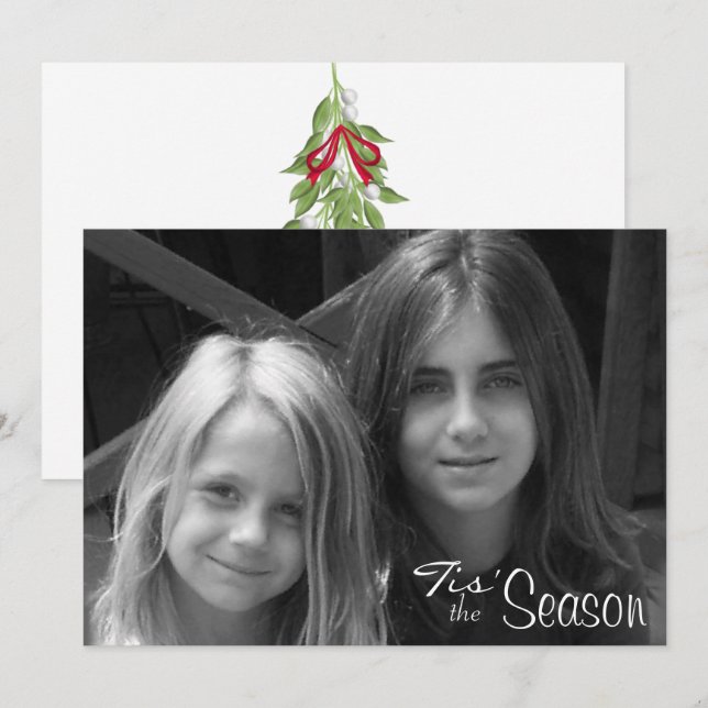 Red and Green Mistletoe Christmas Photo Holiday Card (Front/Back)