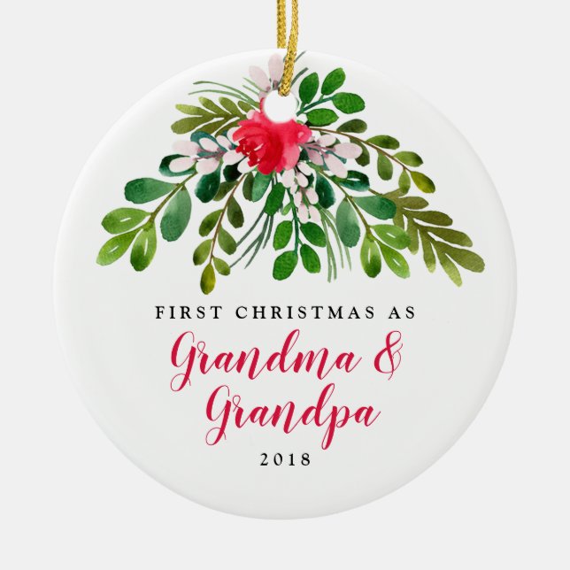 Red and Green Mistletoe New Grandma New Grandpa Ceramic Ornament (Front)