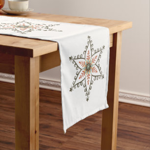 Red and Green Modern Snowflakes Medium Table Runner