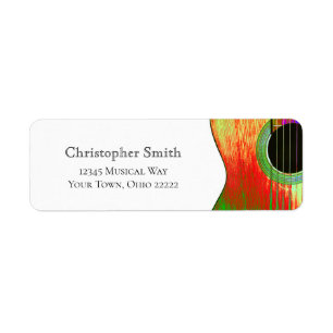 Red and Green Music Guitar Return Address Label