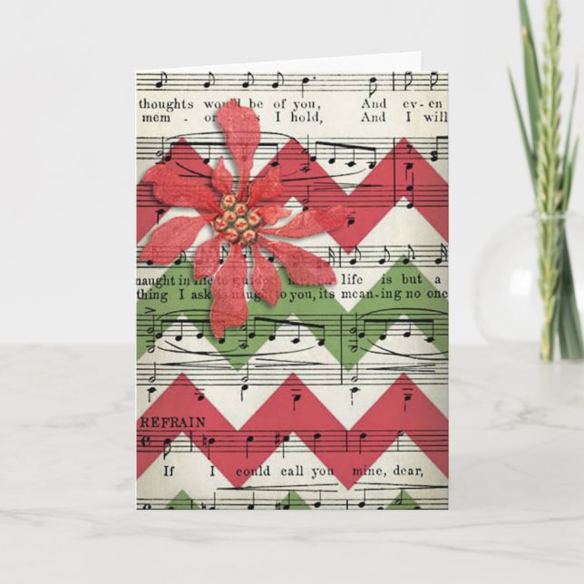 Red and Green Music Sheet Christmas Card (Front)