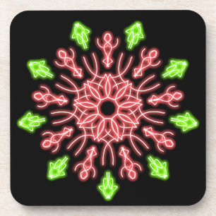 Red and green neon flower coaster